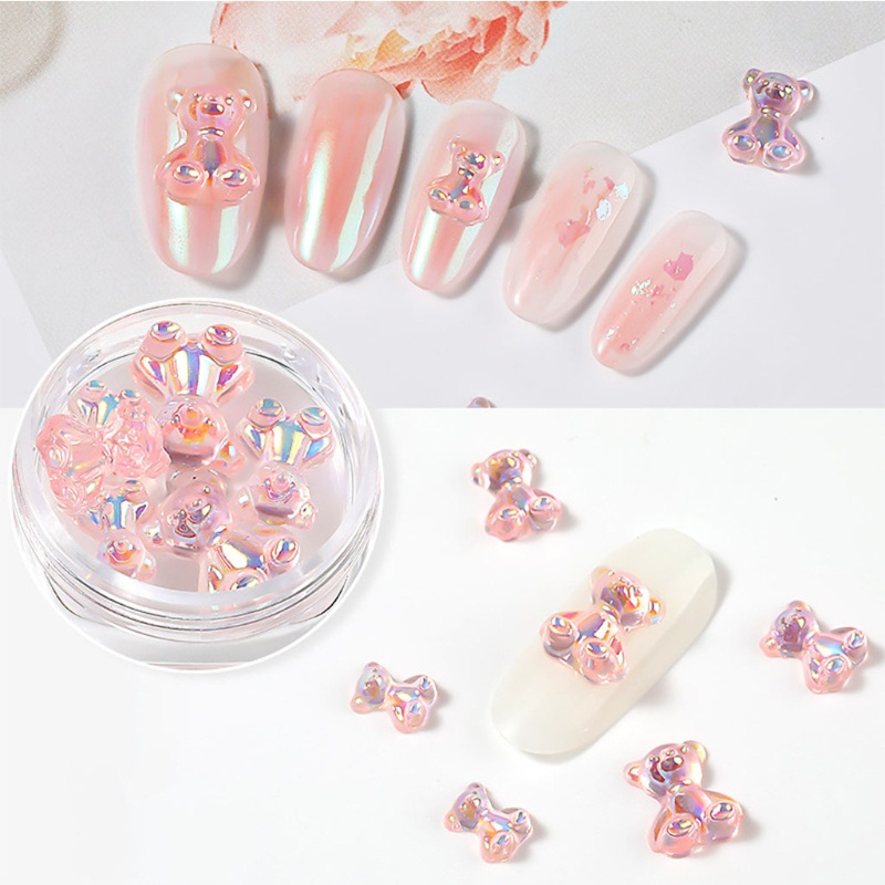 Siy 6pcs Ornamen Beruang 3d 3 Ukuran Bahan Resin Untuk Dekorasi Nail Art Diy