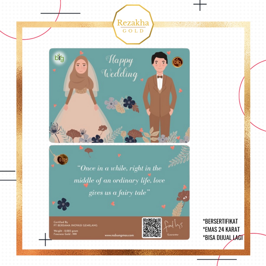 Logam Mulia Emasin Mini BIG Gold Emas 24K 0,1 0,05 0,025 | 0.1 0.05 0.025 gram Happy Wedding Pernika