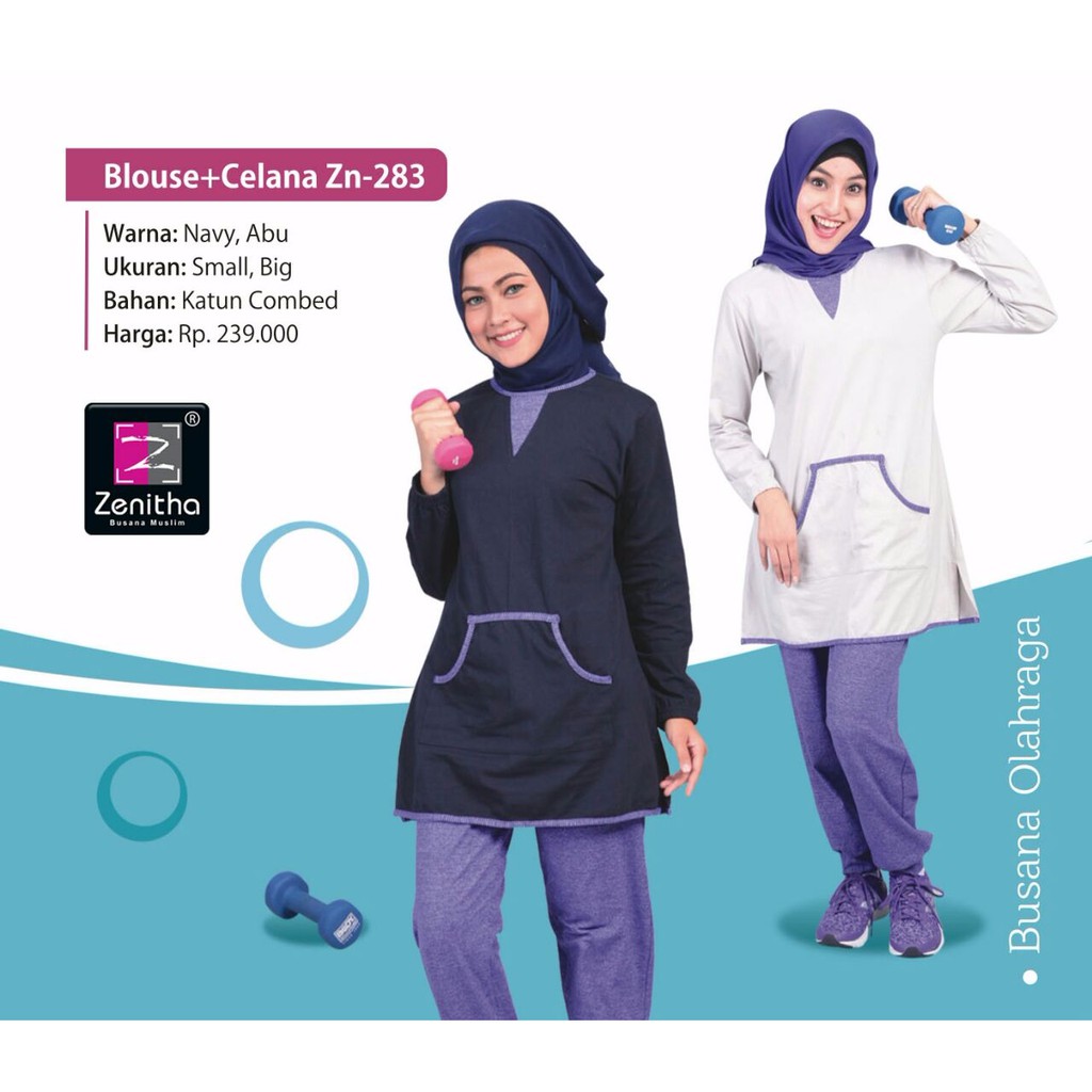 Stelan Olahraga Wanita/Baju Senam Muslim/Baja Erobik/Zenitha 283