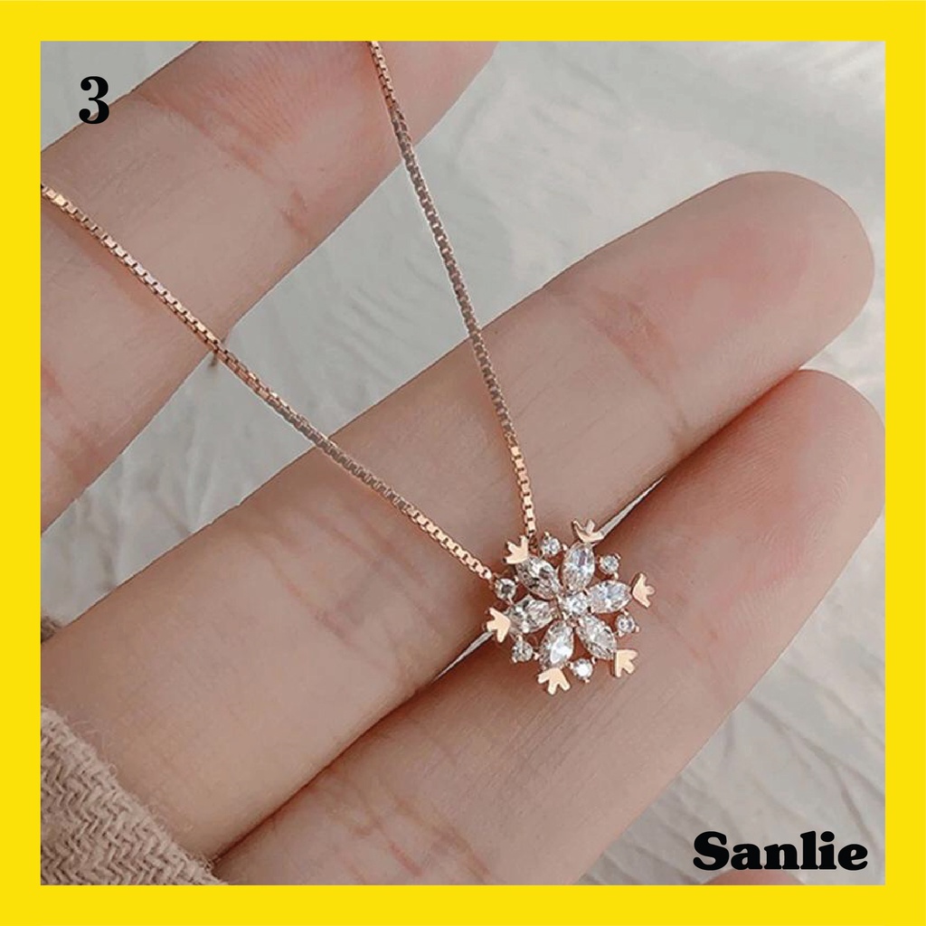 Sanlie Kalung Titanium Wanita Korea  Kalung Liontin Fashion Murah Model Butiran Salju 3