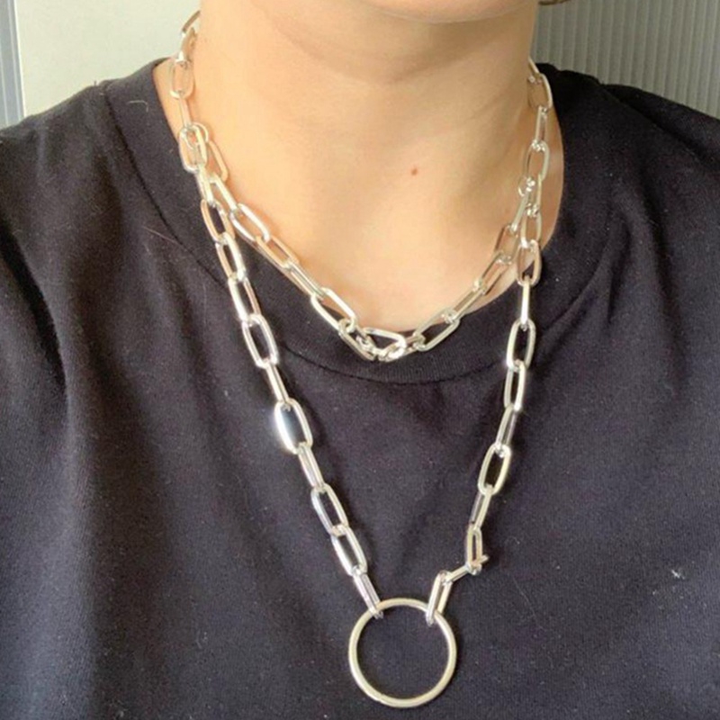 Double Layer Lock Chain Necklace Punk Chain Pendant Necklace