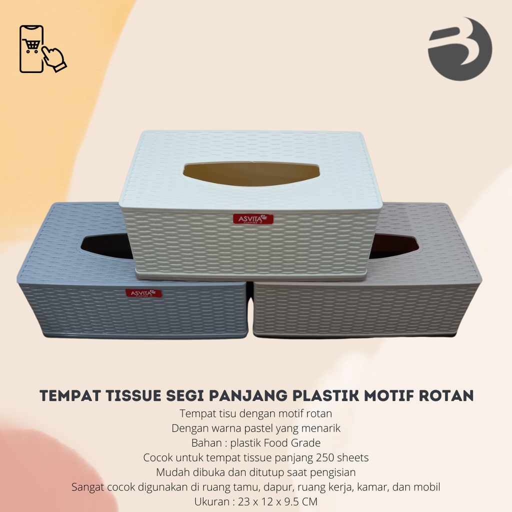 Tempat Tissue Tinggi Segi Panjang Plastik Motif Rotan