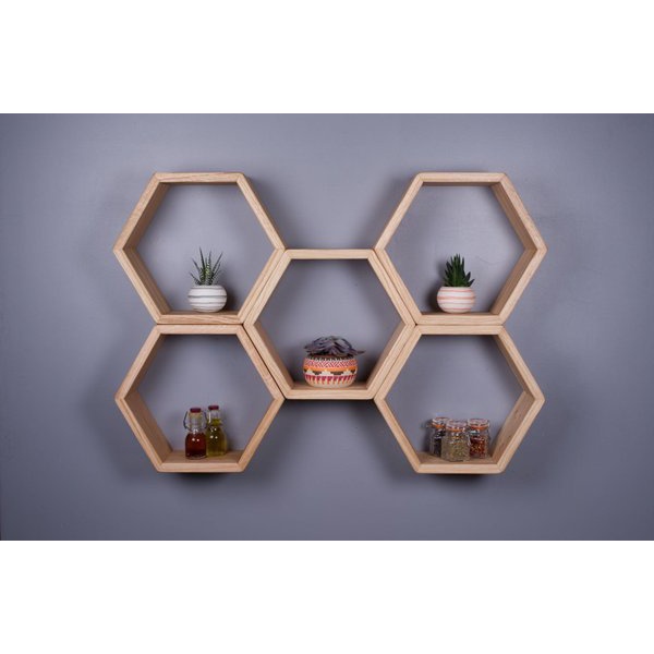 Rak Hexagonal  - Rak kayu heksagonal segi enam floating shelves