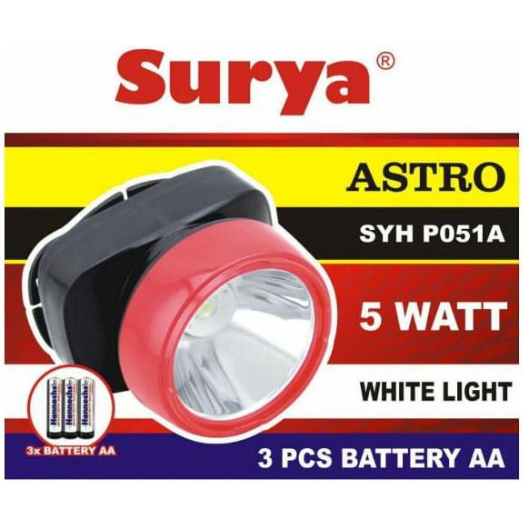 SENTER KEPALA BATERAI 5watt SURYA ASTRO SYH P051A