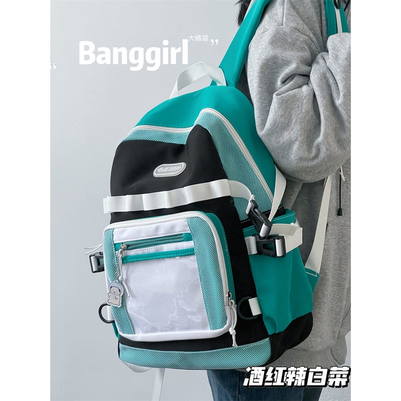 ✳▤♙Sera Matcha Hijau Jepang Kapasitas Besar Semua Pertandingan Ransel Versi Korea Warna Kontras Merek Perkakas Tas Sekolah Retro Ransel Wanita