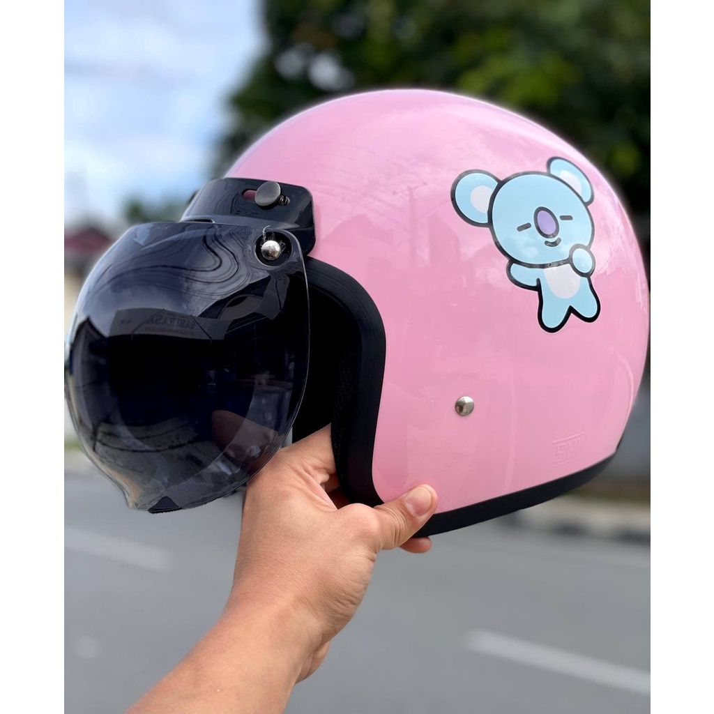 Helm Bogo Retro Dewasa Edisi Bts Full Leher Wanita Pria Sni