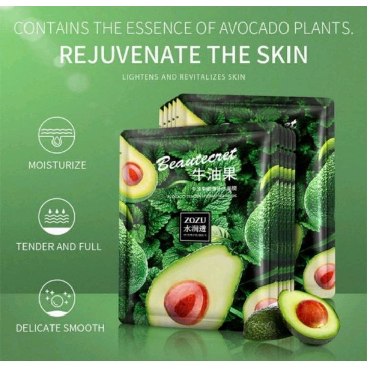 Masker Wajah Zozu Avocado Tender Facial Sheet Mask Alpukat