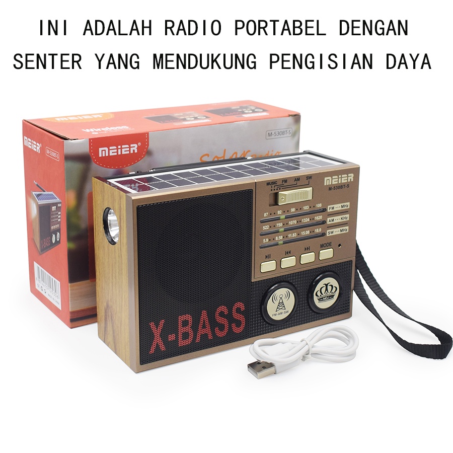 Radio FM AM SW Isi Ulang Lampu LED USB Speaker Solar MP3 Player dengan Bluetooth TF Portable 530BT