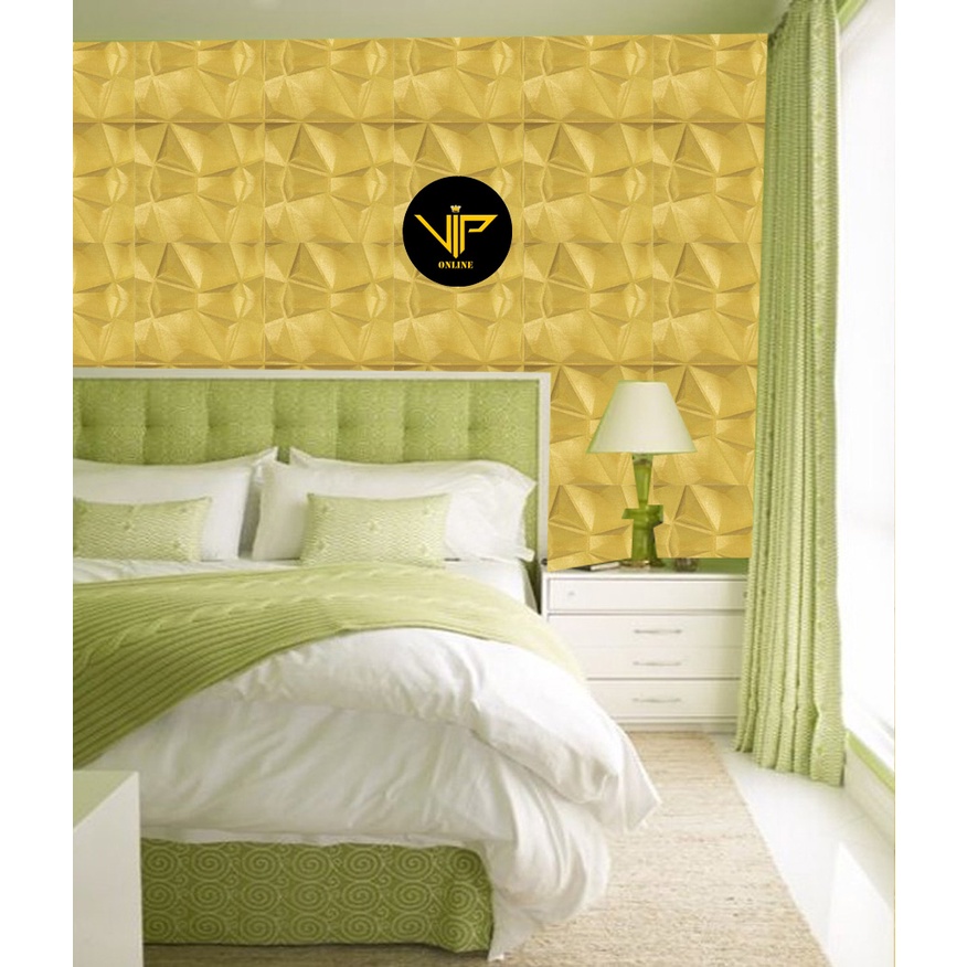 VIP Wallpaper Foam 3D Batik Wall Panel Diamond Gold Triangle Stiker Dinding Wall Paper Panel Sticker