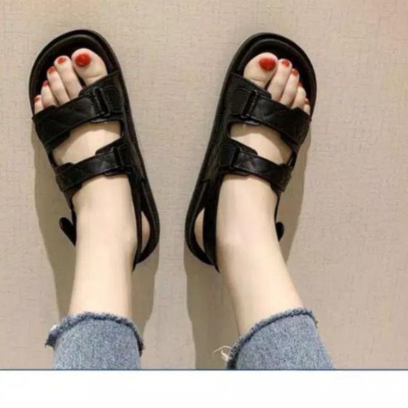 Sandal Jelly Tali  Belakang Julia Import Wanita Balance 1728 Hitam Sendal Gunung Karet Cewek Remaja Trendy Korea