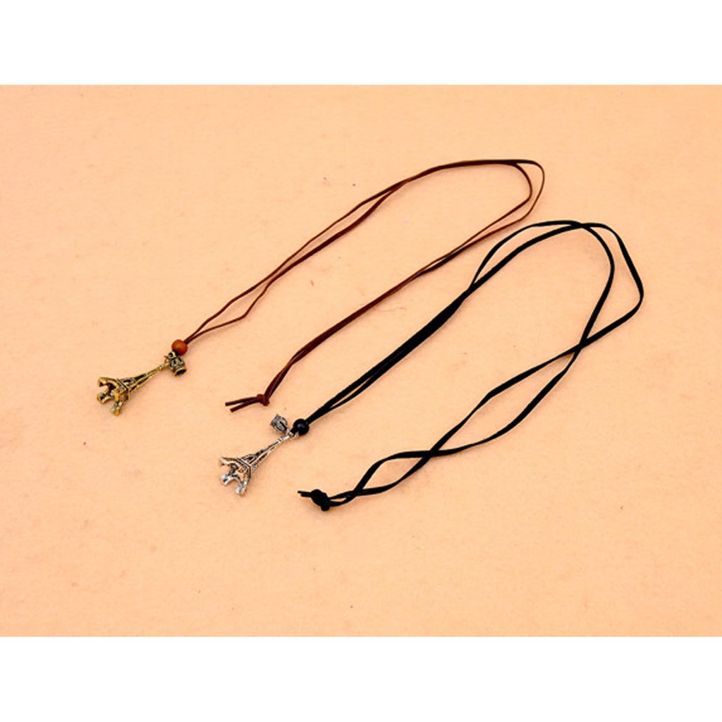 kalung menara Eiffel / vintage Eiffel Tower Crown leather cord (2J2) JKA021