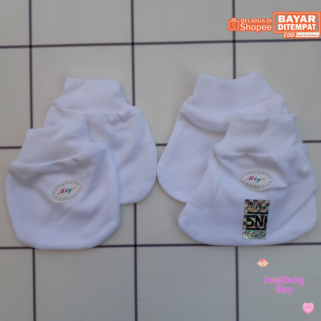 Sarung tangan dan kaki bayi newborn MIYO Premium Pearl White 1 PCS