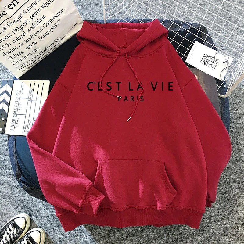 IvannaCollection Hoodie Wanita Cest La Vie Switer Hodie Wanita Jaket Hoodie Pasangan Couple Tebal