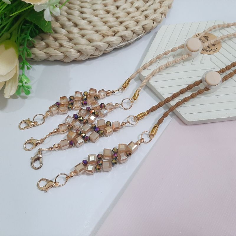 Azizamuslimah 2in1 tali masker / kalung masker / strap masker / konektor hijab / konektor batu krist