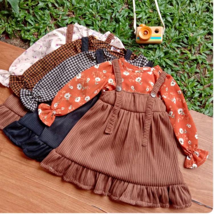 Paling Diminati Dress Overall Tunik Anak Leoni Set Dress Overall Anak Perempuan (usia 1-4 tahun)