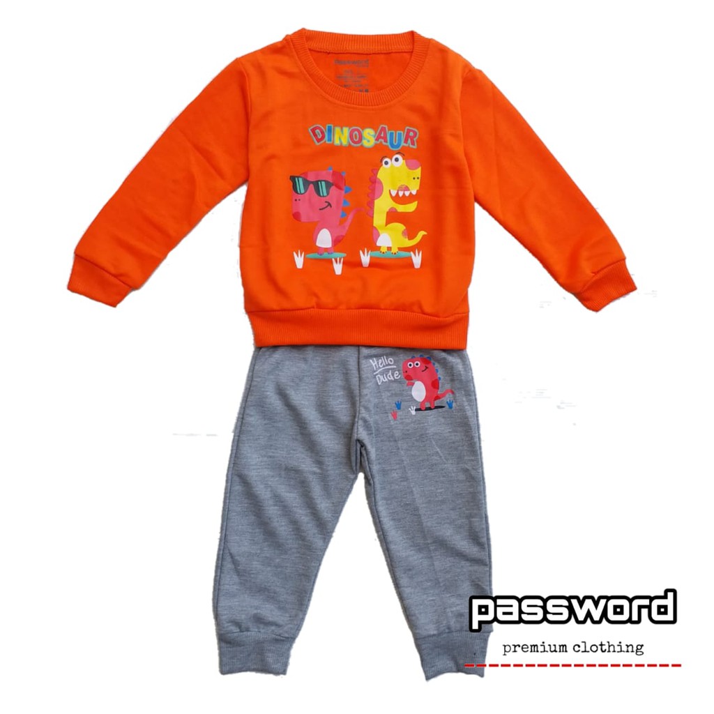 HappyOliver PASSWORD DINO DUDE Setelan Sweater 1 - 7 Tahun Baju Anak BerKualitas