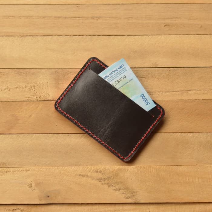 dompet kartu kulit sapi asli warna hitam merah - simple wallet PHWL073