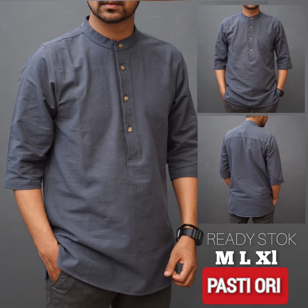 AL HABSYI Kurta Pakistan Linen l Baju Koko kurta Pakistan l Kurta Pakistan lengan tiga perempat l Koko Qurta l Qurta Pria l Qurta lengan tiga perempat l KURTA LS pria lengan tiga perempat polos warna Abu Abu seri KLTP 004 l BAJU MUSLIM TERBARU 2022