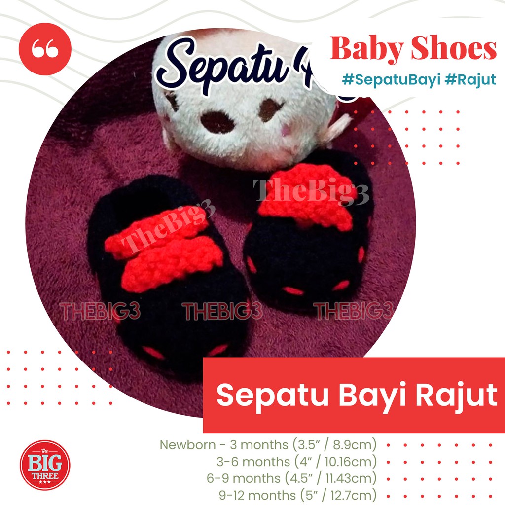 Sepatu Kaos Kaki Rajut Bayi Newborn Cowok Laki Laki - Black Red hitam merah Rajutan Handmade PO