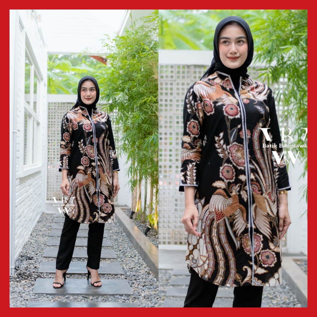 Batik Wanita Atasan Tunik Jumbo Resleting Depan Baju Batik Wanita Kekinian M L XL XXL XXXL