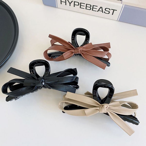 jepit rambut pita leather texture bow tie hair clip jje067 (4g3)