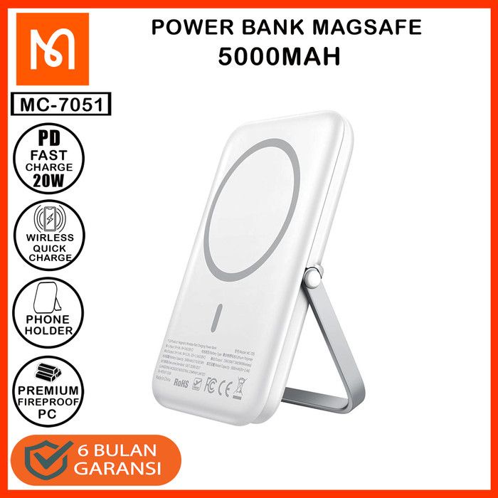 MCDODO MC-7051 Powerbank Magnetic Wireless Magsafe 5.000 mAh With Holder - Garansi Resmi 6 Bulan