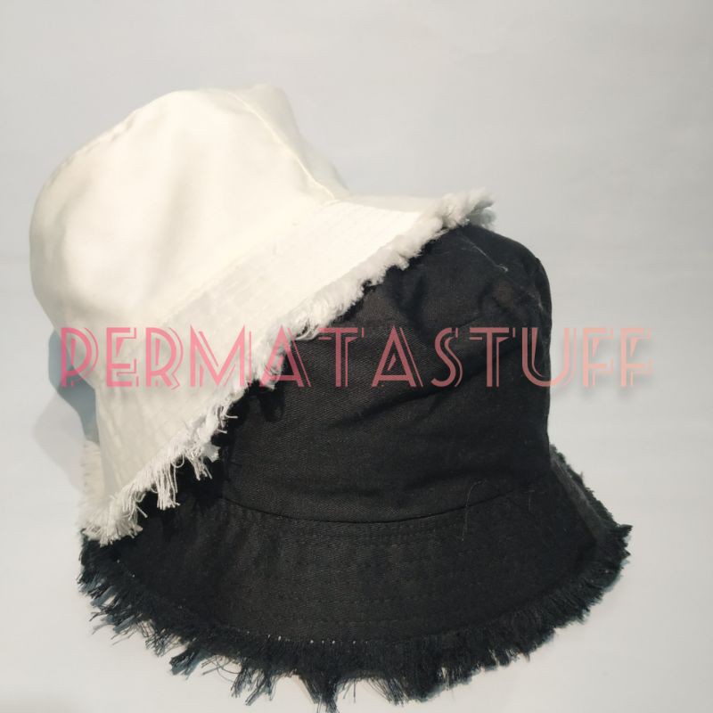 TOPI BUCKET WANITA  / BUCKET HAT RIPPED / TOPI BUCKET RAWIS RUMBAI