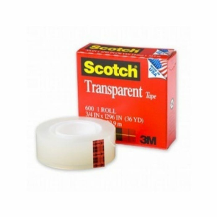 

Terlaris 3M Scotch Tranparent Tape 600 3/4" X 36Y Promo