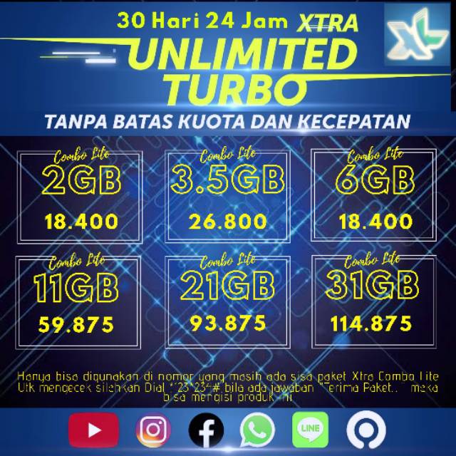 Kuota murah Combo lite XL 30 hari 24 jam