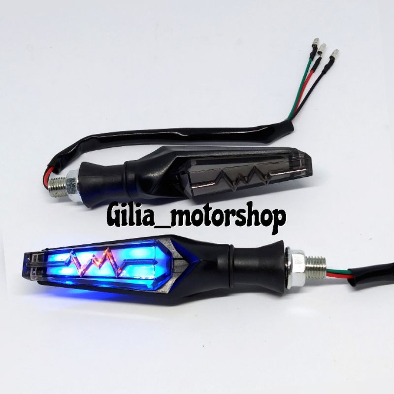 Lampu Sen Motor Model Petir 2 sisi Running Standby 2 Warna Led Senja Slim sein D-255 Ninja Aerox Uni