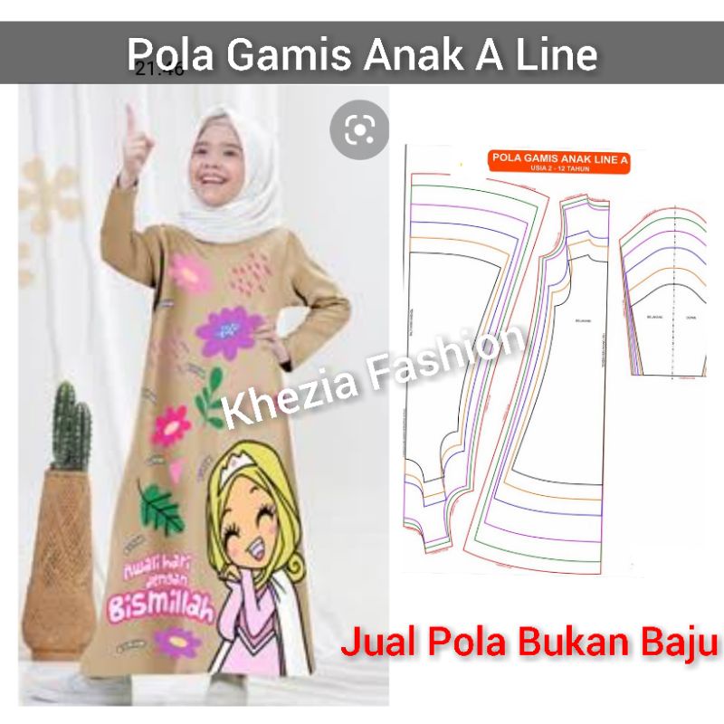 Pola Gamis Anak A Line Size 2 4 6 8 10 12 (Jual Pola Bukan Baju)