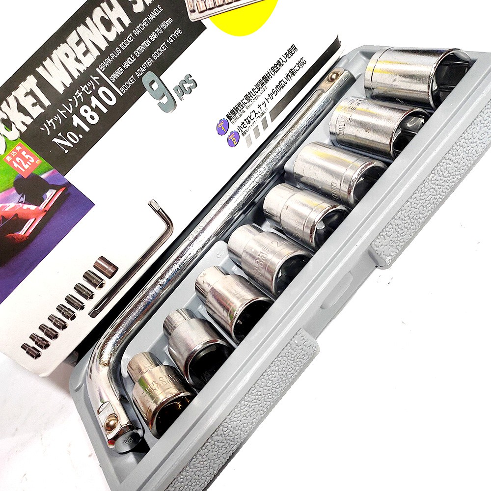 KUNCI SHOCK L SET 9 PCS (8MM - 19MM) HEX BIT SOCKET 1/2 INCH