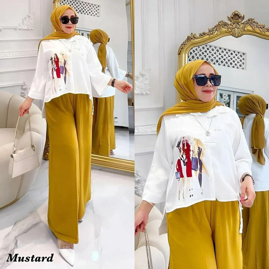 SETELAN WANITA KEKINIAN WOMEN SET MC BAHAN KATUN MIX SABLON LD LD 110CM PJ DEPAN 60CM PJ BELAKANG 70 CM PC 95CM PINGGANG FULL KARET MERAL SETELAN WANITA KEKINIAN FASHION MUSLIM ONE SET WANITA KOREAN STYLE SETCEL WANITA JUMBO LENGAN PANJANG