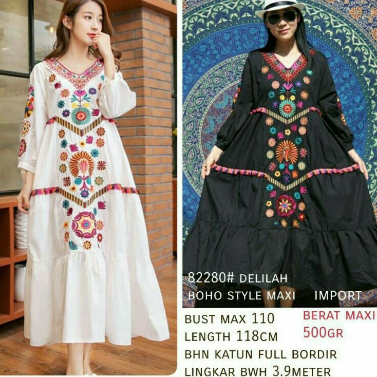 Boho Pakaian wanita import terbaru baju maxi dress pesta wanita dress pesta cewek import putih hitam