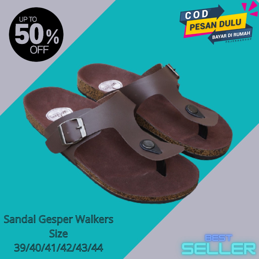 PROMO Sandal Briken Cowok Walkers Sendal Slide Polos Gesper 1 Coklat