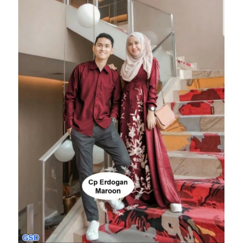 Baju Couple Keluarga Gamis Syari Couple Busana Muslim Couple Suami Istri Ori FAREL Warna Maroon 2021