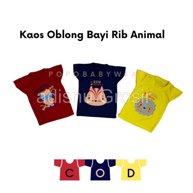 Kaos Oblong Bayi BABY MOTIF ANIMALS Katun Rib