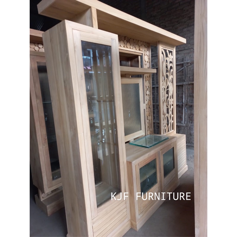 lemari partisi 2 muka lemari sekat ruangan jati minimalis