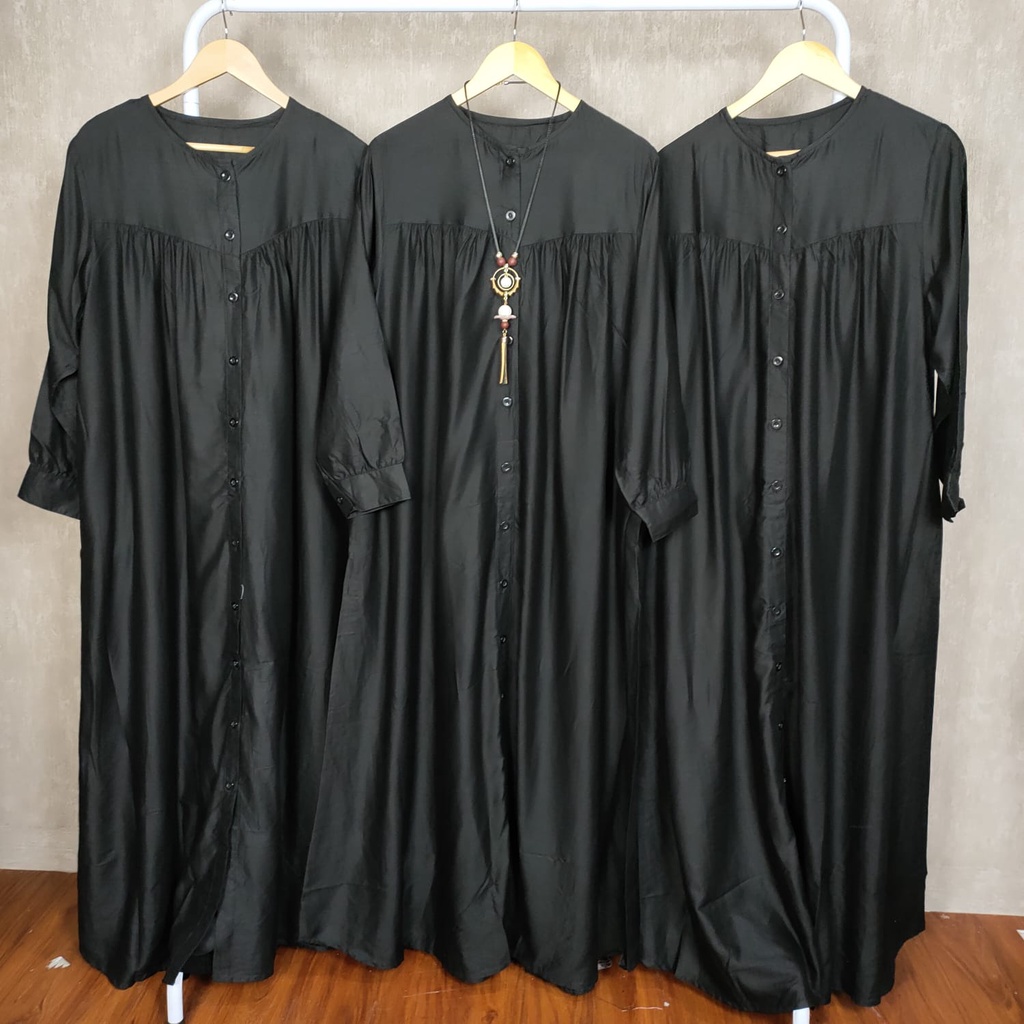 Gamis Hitam Super Jumbo Ld 130-140 CM Cm Model Polos Kekinian
