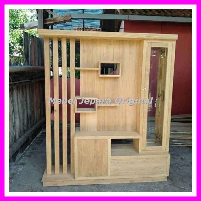 Lemari Partisi Pemisah Ruangan 2 Muka Minimalis Jati Jepara Mentahan Murah