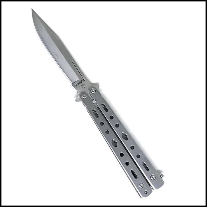 GRATIS ONGKIR PISAU BALISONG STAINLESS / PISAU LIPAT / BUTTERFLY KNIFE SILVER 3 