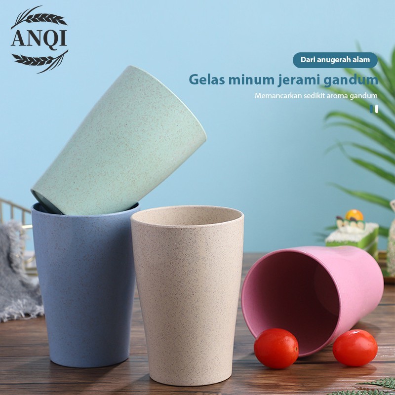 ANQI 4 pcs  SET CANGKIR JERAMI GANDUM / MELAMIN ANTI PECAH/Wheat Straw Tableware Dish