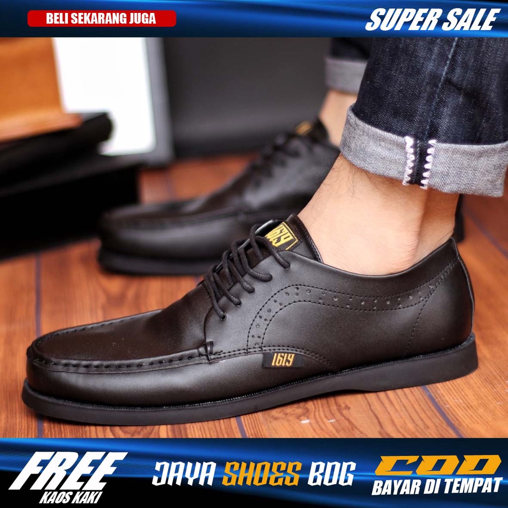 FORSH|Sepatu Formal Pantofel Pria Hitam Tali Kerja Kantor Kuliah Fashion Original Kulit Syintetik