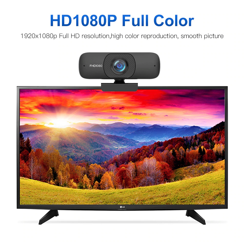 GIAUSA HD Webcam Desktop PC Laptop Video Conference 1080P with Microphone - Black