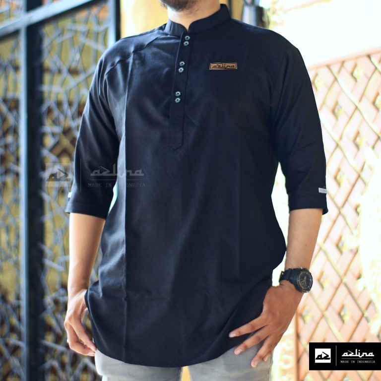 Koko kurta dewasa baju koko pria pakistan warna hitam lengan 3/4 bahan katun madinah premium