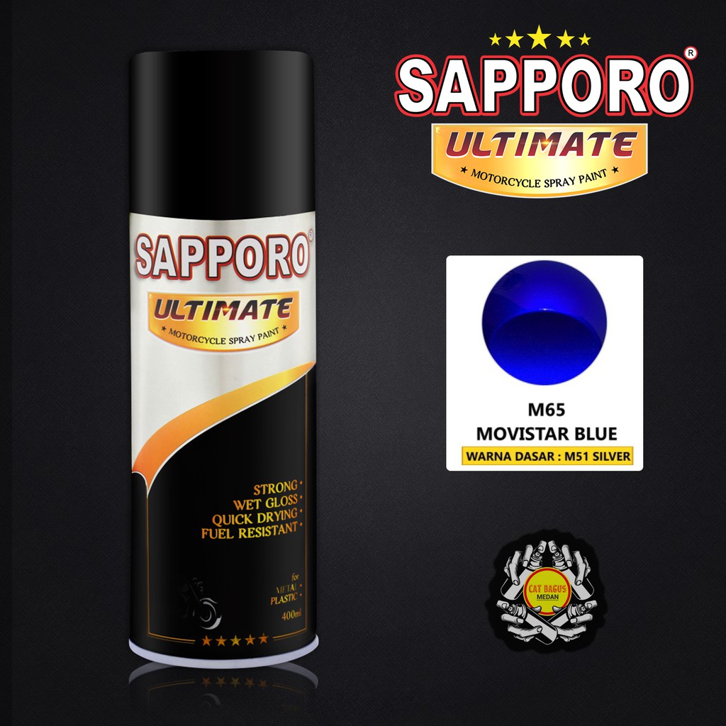 SAPPORO ULTIMATE M65 MOVISTAR BLUE CAT SEMPROT 400 ML CAT MOTOR AEROSOL PYLOX BIRU MOVIESTAR BIRU MO