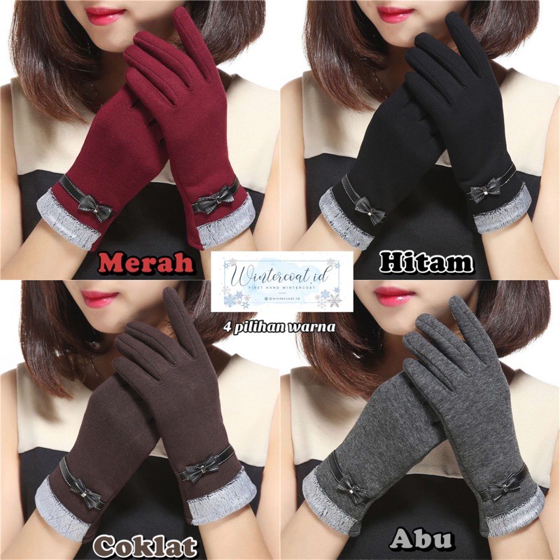 Sarung tangan musim dingin cewek wanita import Korea winter gloves women hangat touch screen pita