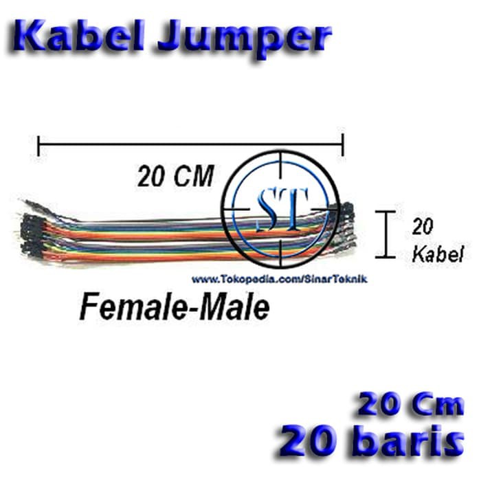 20 Baris Kabel Jumper Breadboard Projectboard 20Cm Male - Male Cowok ke Cowok Arduino