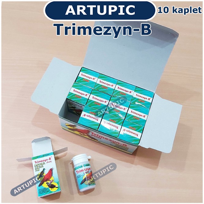 Trimezyn-B Plus isi 10 Kaplet Obat burung plus sakit sesak pernafasan stress muka bengkak