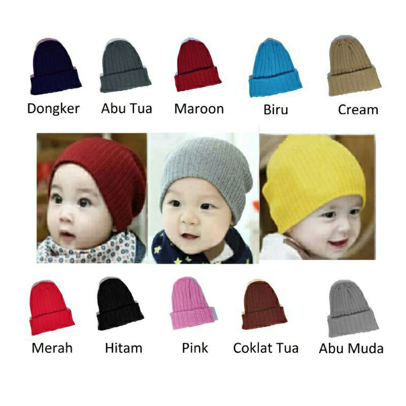 kupluk bayi polos murah topi kupluk bayi polos baby hat polos usia 3-12 bulan